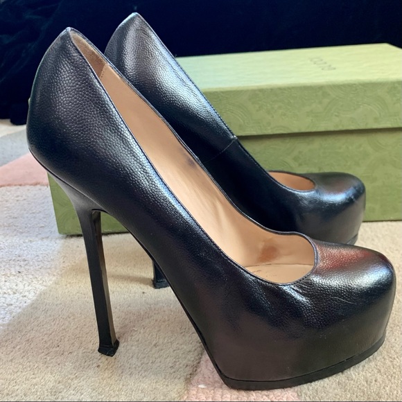SOLD YSL Tribtoo Platform Pumps Yves Saint Laurent Tribute Leather 38.5 Black - Picture 2 of 14